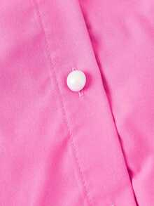 SHEIN MOD Plus Size Solid Color Minimalist Everyday Bow Decor Long Sleeve Shirt - Coral Pink - View 3
