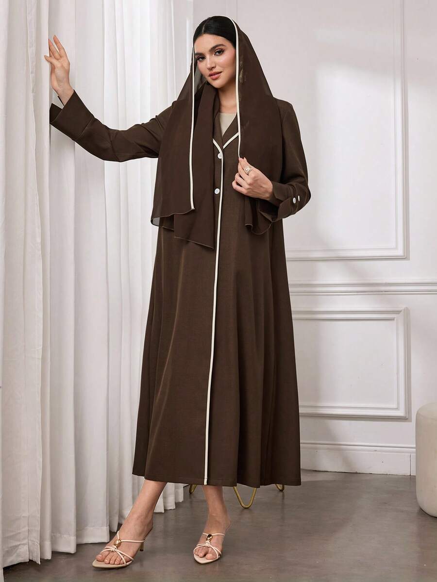 Al Najma Women's Elegant Daily Traditional Versatile Loose Arabic Abaya - Brown - View 1