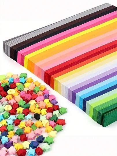540/1030/1080/1350 hojas de origami con forma de estrella, 27 colores de tiras de papel con forma de estrella, origami de estrella de doble cara, tiras de papel decorativo de estrella de unicolor, manualidades DIY, adecuado para cualquier proyecto DIY, decoraciones navideñas y la diversión del origami.
