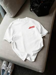 Manfinity EMRG 男士休闲日常通勤时尚街头美元邮票字母印花短袖白色T恤，夏季 - 白色 - 查看 6