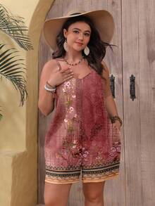 EMERY ROSE Mono estampado retro de talla grande, informal para el verano - Rojo - Ver 5