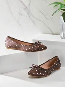 SHUZIA Women's Casual Elegant Comfortable Polka Dot Ballet Flats - Coffee Brown - View 8