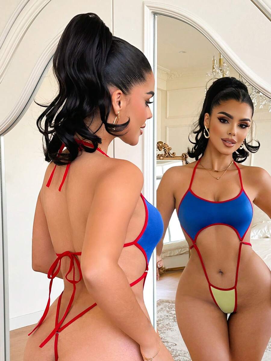 Fantasy Costume Đồ lót gợi cảm buộc dây, phối màu vàng và xanh tương phản. - Nhiều màu - Xem 1