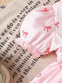 SHEIN 2-Piece Baby Girl Casual Cute Bow Pattern Dress And Single-Breasted Denim Vest Set - Multicolor - View 4