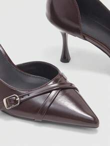 CUCCOO BIZCHIC Zapatos de tacón alto elegantes con diseño de hebilla y punta puntiaguda para mujer - Burdeos - Ver 8