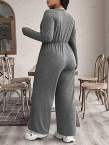 Elenzga 大码新款针织休闲V领长袖连体裤，适合秋、冬、春季穿着