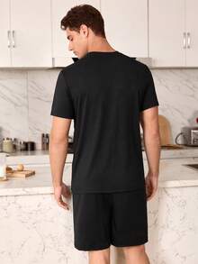 CoupledUp 时尚数字印花休闲运动男士短袖睡衣套装 - 黑色 - 查看 5