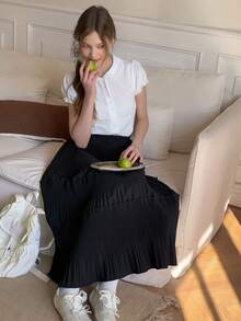 DAZY Váy dài trơn màu cho thiếu nữ, mùa hè - màu đen - Xem 4