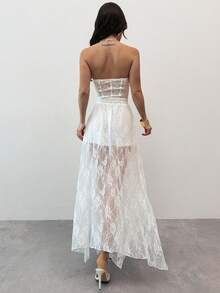 Firerie Chân váy nữ thanh lịch với eo chun, ren hoa, vạt bất đối xứng. - trắng - Xem 6