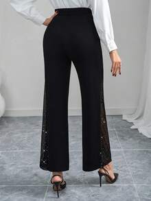 SHEIN Tall CURVE 大码水钻装饰休闲裤 - 黑色 - 查看 3