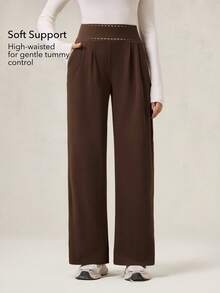 OutZeal Women Soft Fleece Light Warmth High Waistband Straight Leg Sports Pants Winter Fall Daily Casual - Brown - View 2