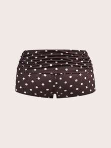 SHEIN EZwear 女士休闲蕾丝拼接波点吊带背心和短裤套装 - 咖啡棕 - 查看 9