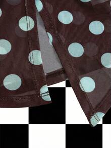 Y2Kool Annarte 撞色网纱透视蝴蝶结Y2K风少女休闲吊带上衣，适合夏季、度假、聚会、派对、日常穿着，性感百搭，时尚新年系列。 - 摩卡棕 - 查看 4