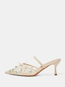 CUCCOO HITCHD 女士时尚优雅派对花卉刺绣3D蝴蝶装饰尖头高跟鞋 - 米色 - 查看 9