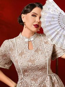 Auvina Chinese New Year Women's New Chinese Style Mandarin Collar Jacquard Dress - Coffee Brown - View 3