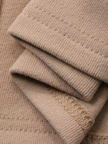 DAZY 女士抓绒面料字母印花撞色滚边睡衣套装，秋冬款 - 杏色 - 查看 7