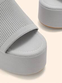 CUCCOO BASICS Ladies Open-Toed Thick-Heeled Mules Sandals Breathable Spring And Summer Party Platform Heels Gray Christmas - Grey - View 4
