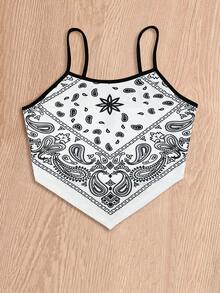 Trelyra Paisley Print Hanky Hem Cami Top Graphic Tees Women Tops - White - View 4