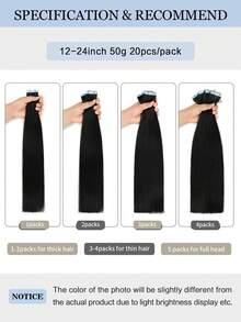 20Pcs 50Gram Tape In Hair Extensions Human Hair 18 Inch Remy Hair Extensions Color 1 Jet Black Fashion Tape In Extensions, Tape In Human Hair Extensions Add Length For Wedding - S1 - View 5