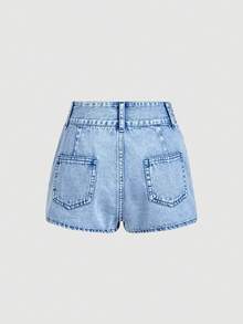 Sweetra 女士时尚休闲牛仔短裤 - 藍色 - 查看 2