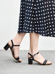 CUCCOO BIZCHIC Women's Fashion Versatile Commuting Heeled Sandals Summer - Pure black - View 3