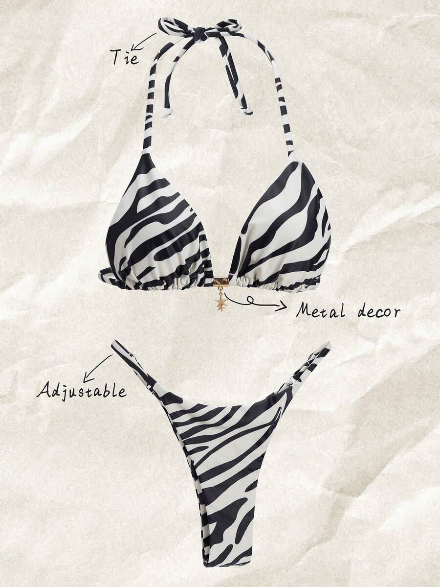 Elavelle Springbreak Women Floral Print Spaghetti Strap Sexy Bikini Swimwear Summer Outfits For Women - Multicolor - View 1