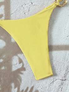 Swim Vcay Damen neue modische einfarbige Neckholder Rückenfrei Metall Dekor sexy Dreieck Bikini Set, Sommer Strand - Gelb - Übersicht 4