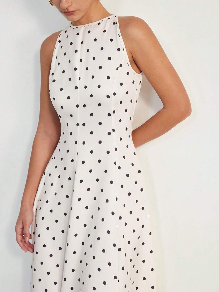 Aveloria Modichic New Elegant Polka Dot Print A-Line Dress - White - View 1