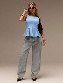 SHEIN Forever 21 Spring & Summer Women Romantic/Prom/Formal/Birthday/90s /Business Casual Woman/Elegant/Western Wear/Going Out/Fashion/Casual/Y2k /Club/Office /Cocktail/Vintage/Bodycon/Raves Festival/Funny/Classy/Old Money/Streetwear/Vacations/Country Concert/Work /Modest/Spring Break/Bachelorettes/Concert/Baddie/Basic/Graduation/A Line/Sleeveless Top - Blue - View 3
