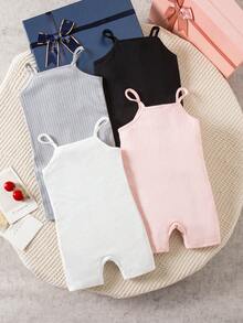SHEIN 4件套女婴休闲舒适日常百搭吊带连体衣，适合夏季度假和外出穿着 - 彩色 - 查看 3