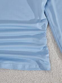 Teen Girl Knight Embroidery Pattern Ruffle Long Sleeve T-Shirt And Drawstring Waist Pocket Pants Casual Back To School Outfit Set - Blue - View 5