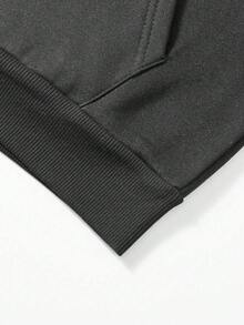 Manfinity Dauomo Áo hoodie nam kiểu dáng thường ngày, thiết kế phối màu, khóa kéo, in hình chữ cái tiếng Anh và chân dung, phong cách đường phố đa năng, thích hợp cho mùa thu/đông. - Màu xám đen - Xem 4