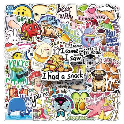 50pcs Fun English Pun Stickers, Cartoon Slogan Graffiti Waterproof Stickers, Suitable For Helmets, Water Bottles, And Suitcases.