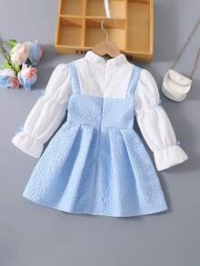 SHEIN 年轻女孩优雅撞色蝴蝶结装饰连衣裙