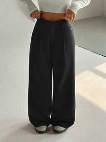 Flirla Petite 2025 Fashionable Classic Loose Relaxed Fit High-Rise Palazzo Pants Fall Cloth For Women - Black - View 5