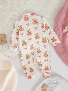 Cozy Pixies Newborn Baby Girl Cartoon Bear Pattern Knitted Soft Collar Long Sleeve Romper With Pants,Spring To Summer - Multicolor - View 5