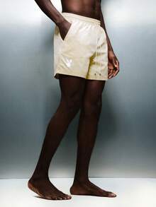 PLAYBOY X SUMWON Bunny Logo Beach Swim Trunks With Elastic Drawstring Waistband And Side Pockets Summer Casual Swimwear - Yellow - View 3