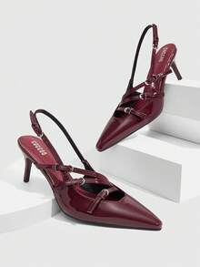 CUCCOO SZL Women's Pointed-Toe Buckle Design Fashionable And Elegant High-Heeled Sandals - Red - View 1