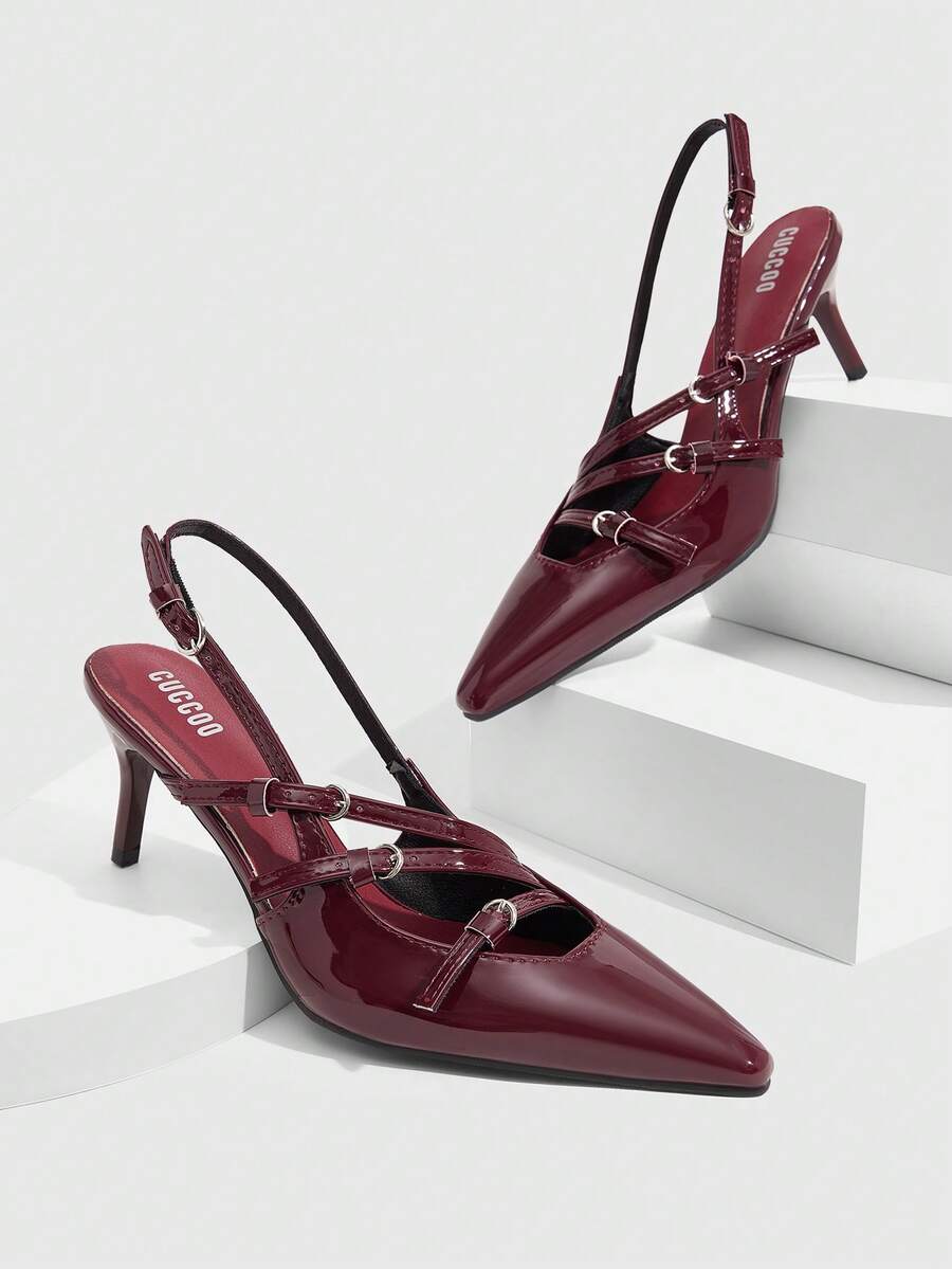 CUCCOO SZL Women's Pointed-Toe Buckle Design Fashionable And Elegant High-Heeled Sandals - Red - View 1
