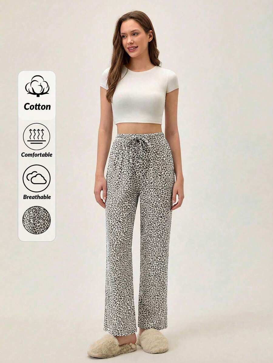 Loomlin Women Cotton LEOPARD Pattern Sleep Bottom - White - View 1