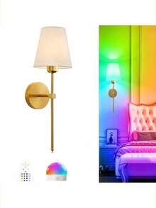 Wireless Battery Powered Wall Lamp, Gold Rechargeable Dimmable Wall Light With Detachable Bulb And Remote Control, 15 Colors Wireless Wall Lamp For Bedroom, Living Room, Hallway - 1Pack - View 5