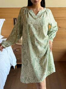 DAZY Floral Print Loose Raglan Sleeve Women's Nightgown - Green - View 5