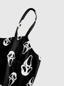 ROMWE Đầm ôm sát gợi cảm, dây mảnh, cỡ lớn, họa tiết ma quỷ, phong cách Gothic đen tối, quyến rũ. - màu đen - Xem 3