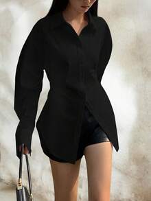 SHEIN Tall Women's Elegant French Style White Blouse For Commuting - Black - View 5