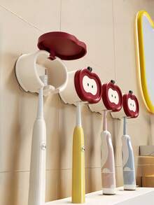 Zazumi 1 PC Apple Toothbrush Holder Wall Mounted Shelf Adhesive Mount No Drill Needed Electric Toothbrush Stand Dental Tool Organizer Bathroom Toothpaste Cup Durable For Daily Use - Multicolor - View 2