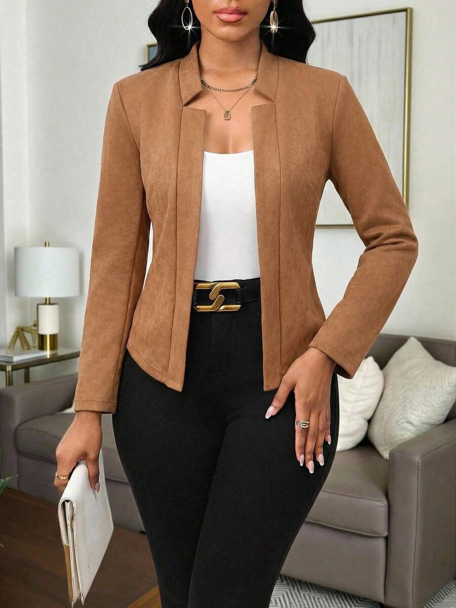 SHEIN Lady 女士纯色西装外套，适合工作场合 - 棕色 - 查看 1