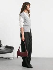 SHECARRY Corduroy Handbag, Fashionable Shoulder Bag, Casual Crescent Crossbody Bag, Autumn/Winter New Arrival - Wine red - View 8