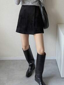 FRIFUL Women's Grey Shorts Skirt, Commuter Style, Spring/Summer - Black - View 4