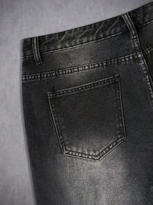 Manfinity Denimwave 时尚宽松水钻装饰夏季牛仔短裤 - 黑色 - 查看 6