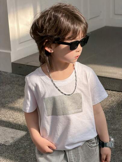 DAZY Camiseta de manga corta con estampado de eslogan para uso diario y casual de niño, verano